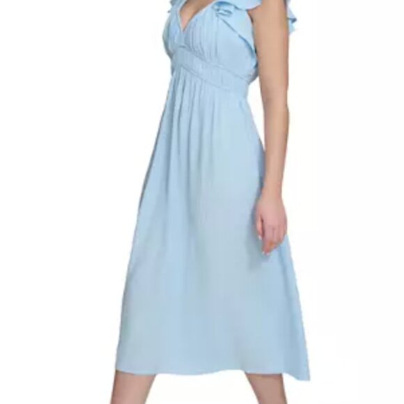 Calvin Klein Women's Short Sleeve V-Neck Solid Fit and Flare Dress - Picture 3 of 4